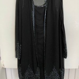Stunning Vtg Scala Formal Embellished Beaded Black Dress & Sheer Coat Sz.12 EUC